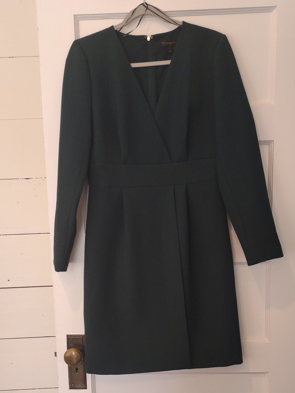 Donna Karan New York Dark Green Lined Faux Wrap Long-Sleeve Dress Sz 10